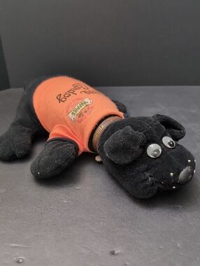 VGT,Pound Puppy Yuppies,Pierre Cardog Black Plush Dog With Orange Shirt.